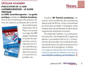 Publication du livre La SARL luxembourgeoise dans Entreprises Magazine